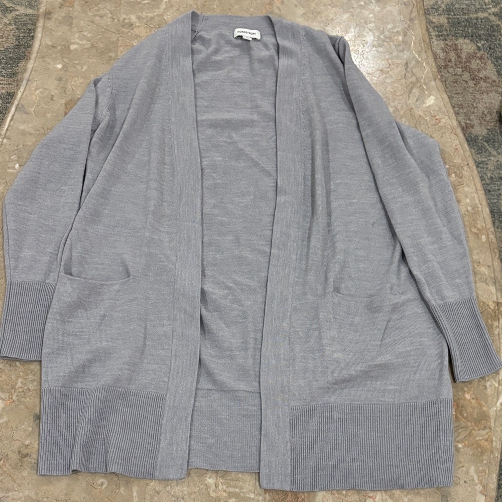 Gray/light purple Open Front Wool Blend Cardigan Nordstrom Medium